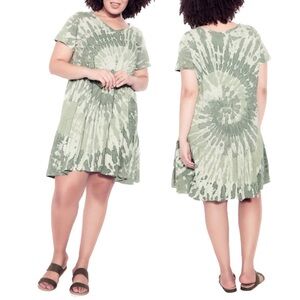 Zim & Zoe 14W-20W Olive Tiered Tie Dye Cotton Dress BE01.10